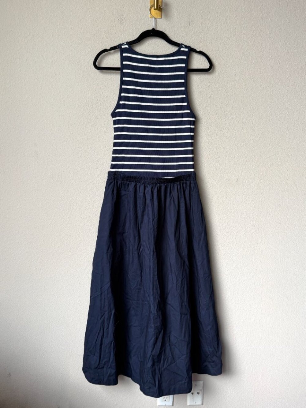 Zara Navy White Striped Coastal Nautical Midi Dress Size L - Picture 3 of 6